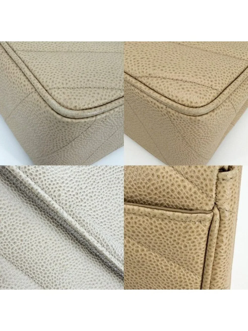 Chanel Shoulder Bag CC Logo Turnlock Crossbody Stitch Chez Blanc Caviar Leather